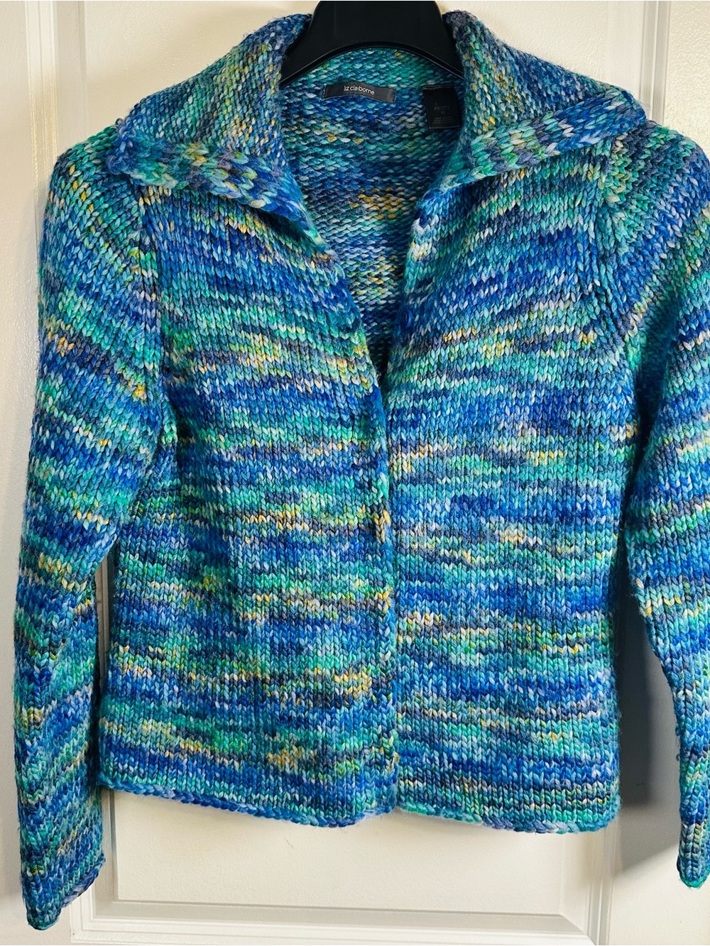 Vintage Liz Claiborne Wool Blend Chunky Knit Cardigan Sweater Petite Medium